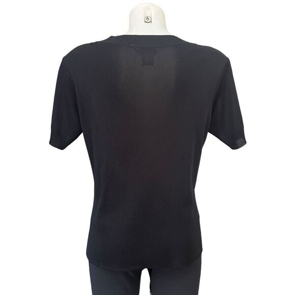 Exclusively MISOOK Black  Round Neck Acrylic Knit Short Sleeve Blouse sz small - Picture 4 of 7